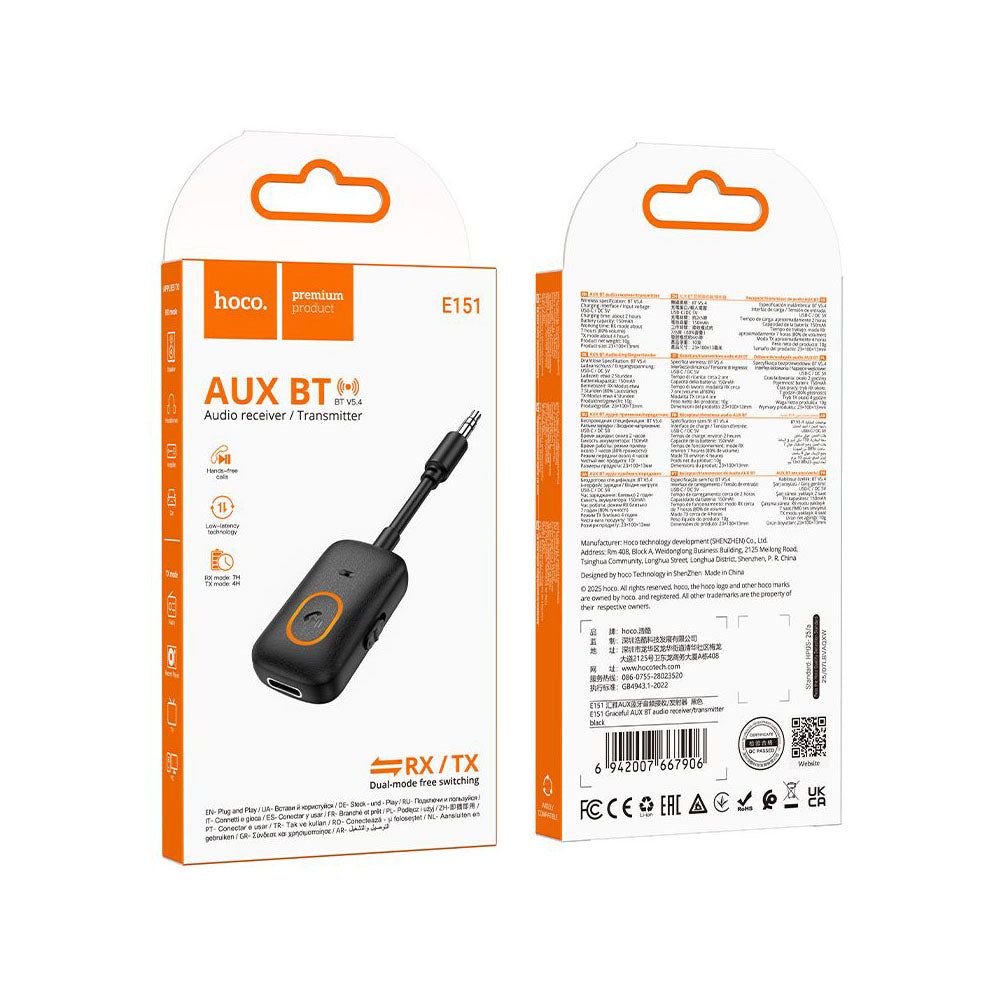 Hoco E151 AUX Bluetooth 5.4 Audio Receiver & Transmitter - Byte Store