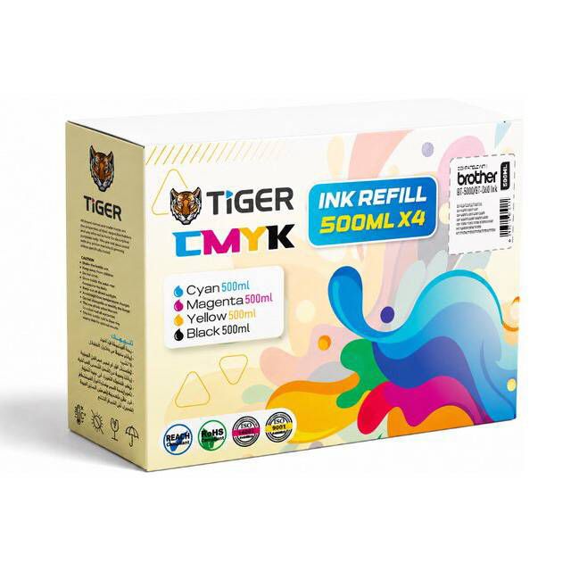 Tiger BT-5000 / BT-D60 CMYK Ink Refill 500ml x4 for Brother Printers - Byte Store