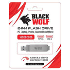 Black Wolf : 128GB 2-in-1 (USB-C & USB-A 3.2) Flash Drive - Byte Store
