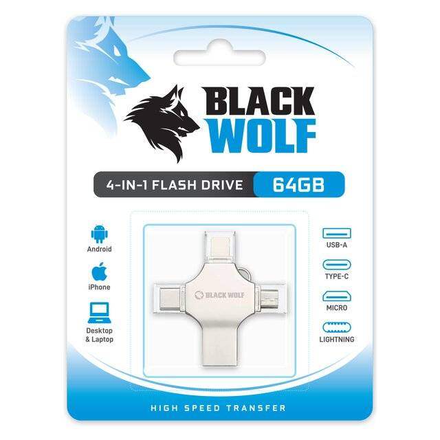 Black Wolf 4-in-1 Flash Drive 64GB - Byte Store