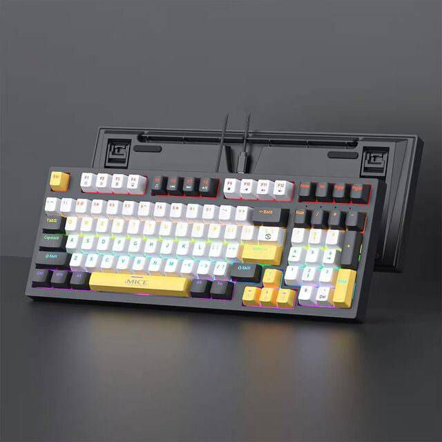 iMice GK500 Mechanical Gaming Keyboard AR-EN - Black/White/Yellow - Byte Store