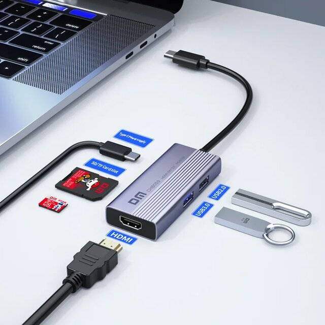 DM CHB059 6-IN-1 Type-C Hub (HDMI + PD + USB + TF + SD) - Byte Store