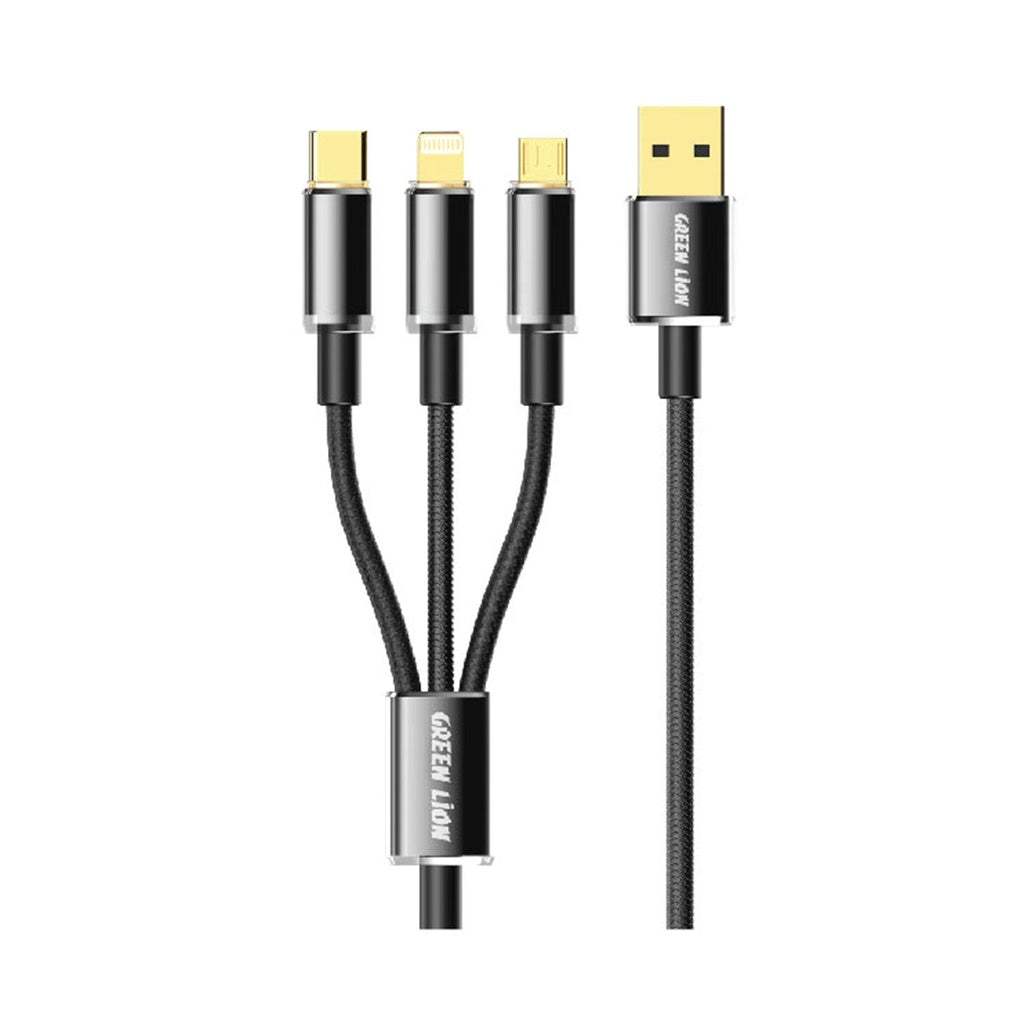 Green Lion Transparent 3 in 1 Braided Cable ( USB-C / Lightning / Micro ) 1M - Byte Store
