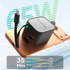 RAVPower RP-PC1102 65W GaN Foldable Charger with Retractable USB-C Cable - Byte Store