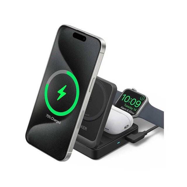 Anker MagGo Qi2 15W 3-in-1 Foldable Wireless Charging Station - Byte Store