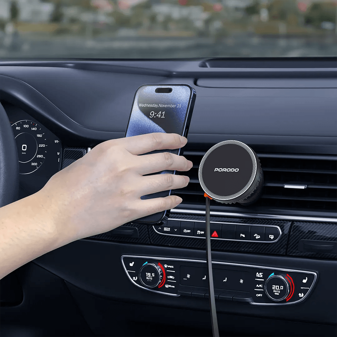 Porodo 15W Retractable Magsafe Wireless Car Charger with Type-C Cable - Byte Store