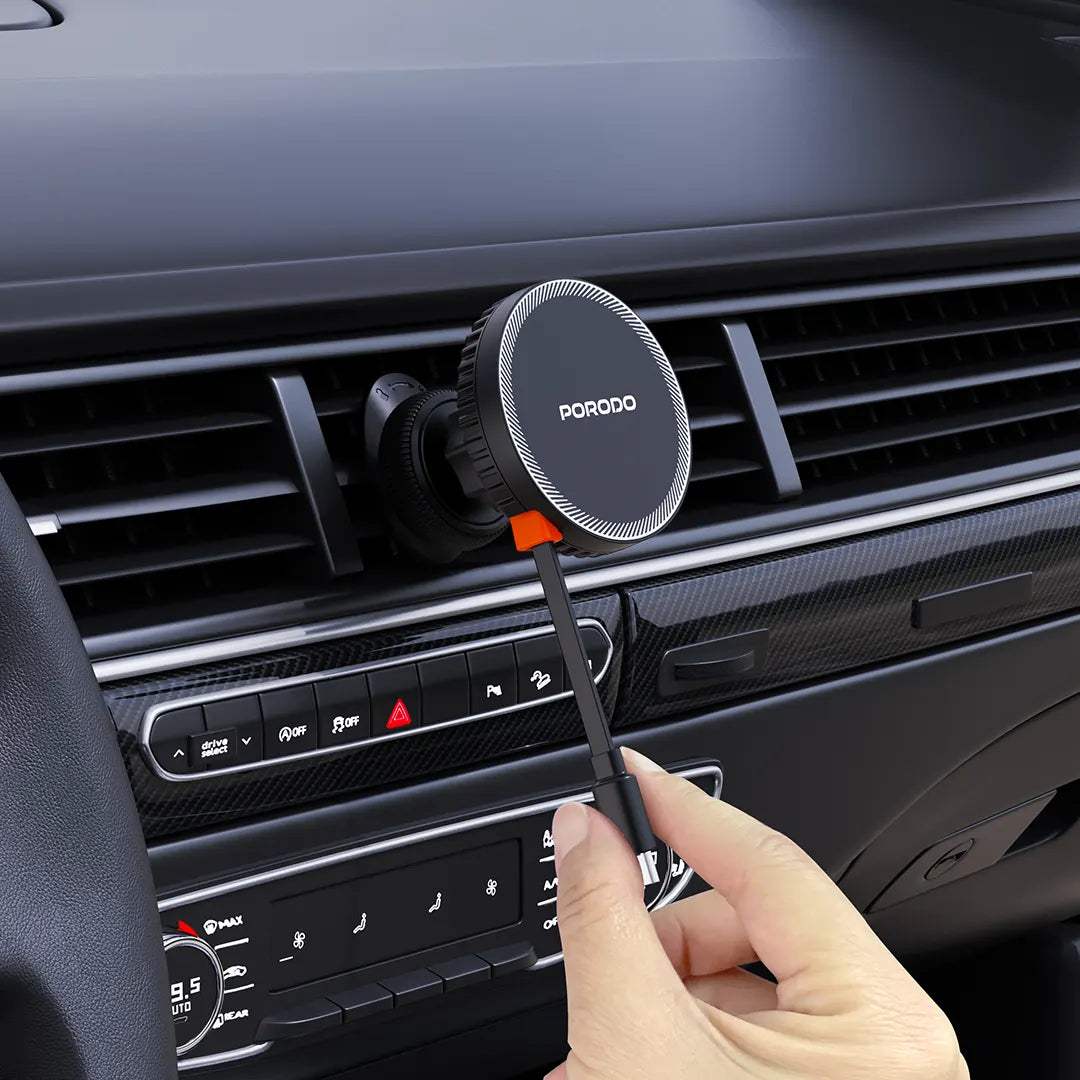 Porodo 15W Retractable Magsafe Wireless Car Charger with Type-C Cable - Byte Store