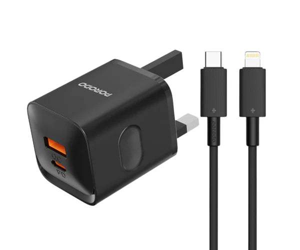 Porodo 20W QC+PD Dual Port Wall Charger Type C to Lightning 1.2m - Byte Store