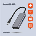 Porodo 4 in 1 USB-C Hub Type-C PD 100W HDMI USB 3.5mm Aux - Byte Store