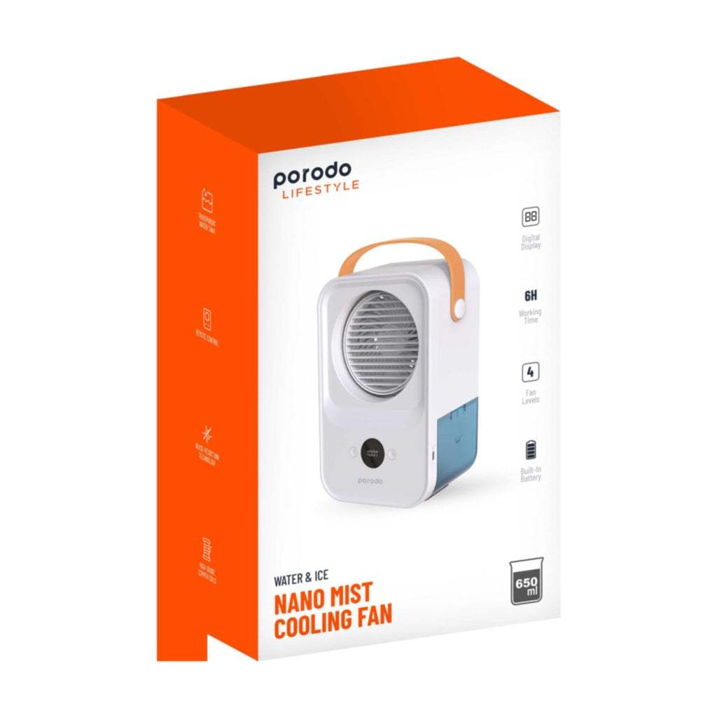 Porodo Lifestyle Water & Ice Nano Mist Cooling Fan with Remote 650mL 2000mAh - Byte Store