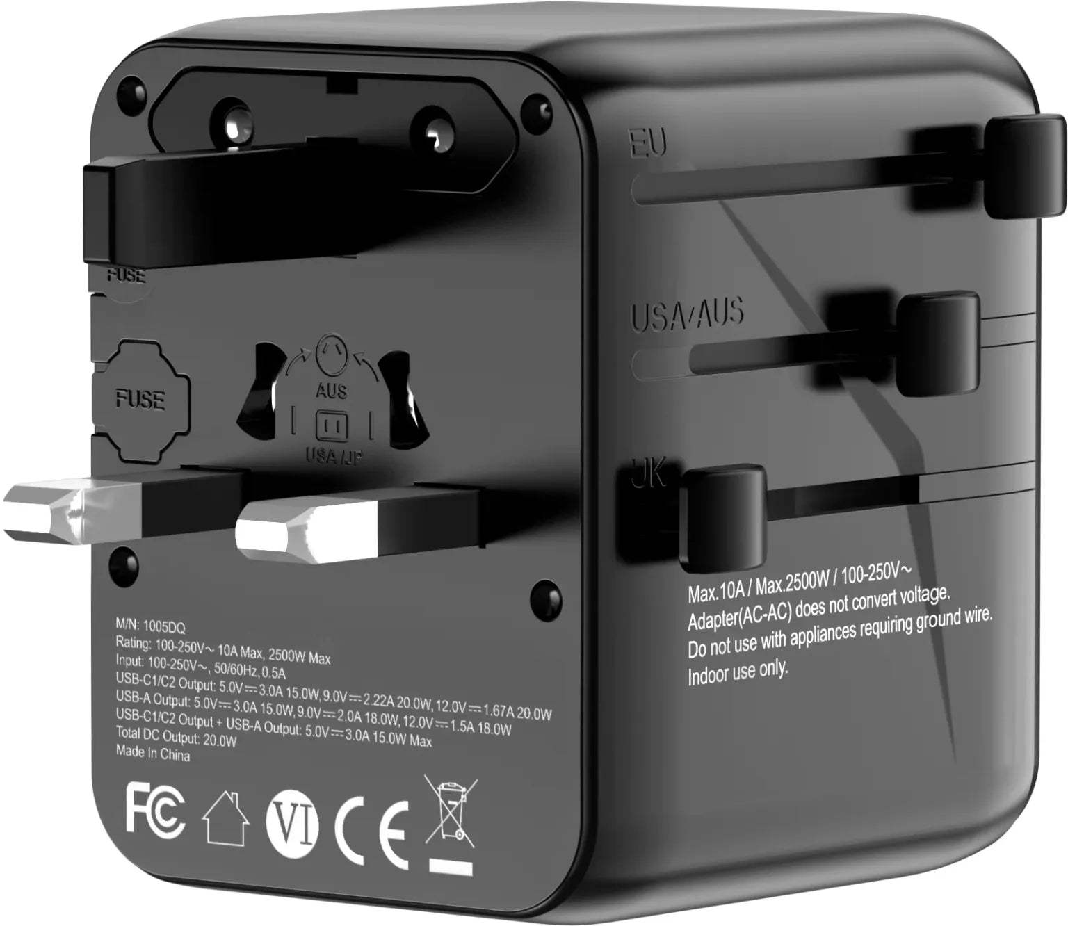 Porodo PD20W+2QC 3.0 Universal Travel Adapter - Byte Store