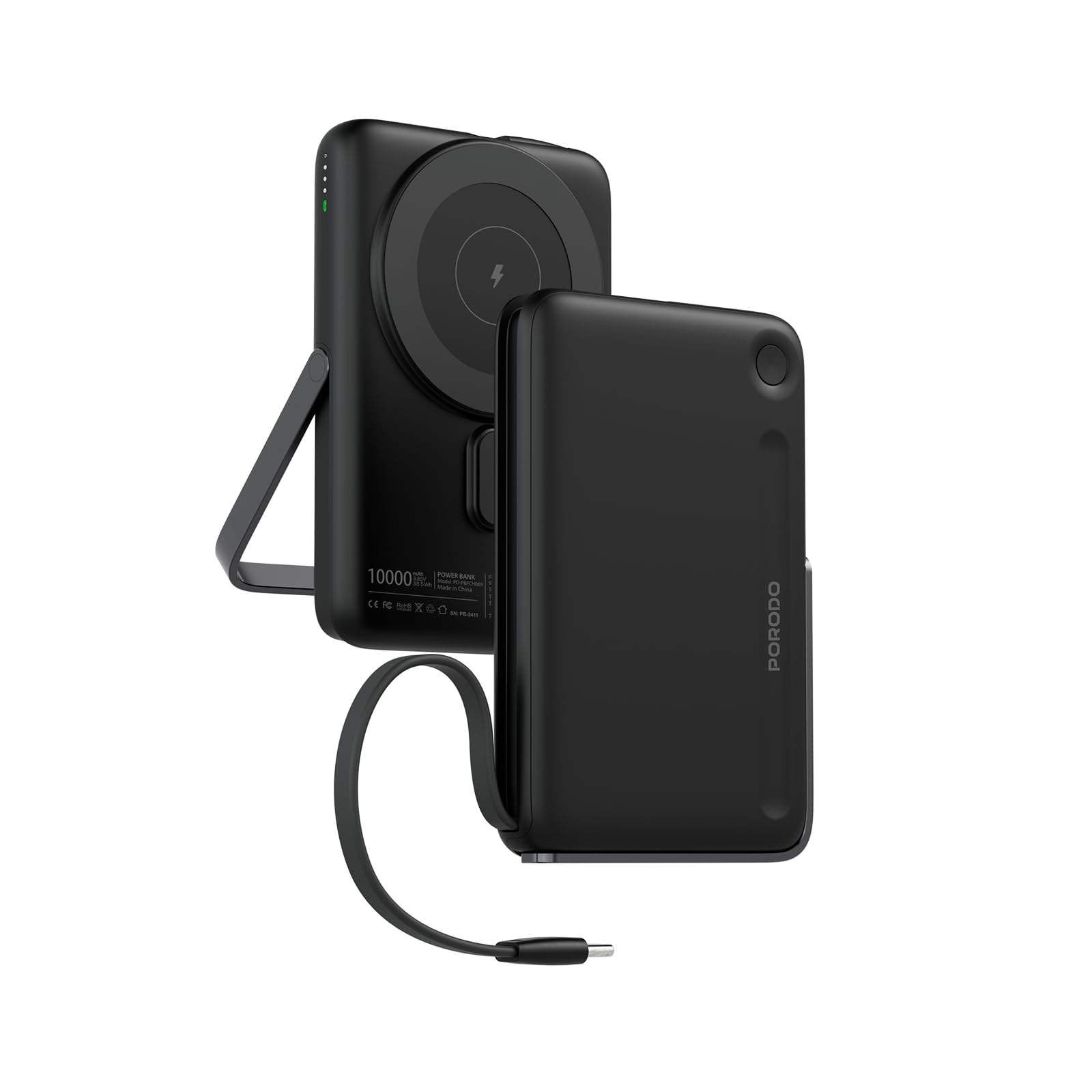 Porodo Power Bank 10000mAh Compatible with MagSafe Built-In Type-C & Stand, 15W Wireless, 20W Type-C - Byte Store