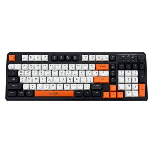 iMice AK-300 AR-EN LED Gaming Keyboard (Black White Orange) - Byte Store