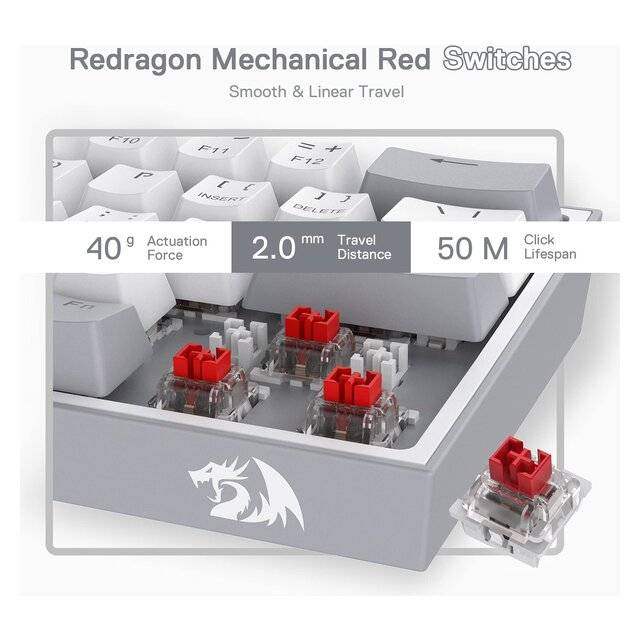 Redragon Fizz K617 Mechanical Keyboard (Arabic and English) (Gray & White) - Byte Store