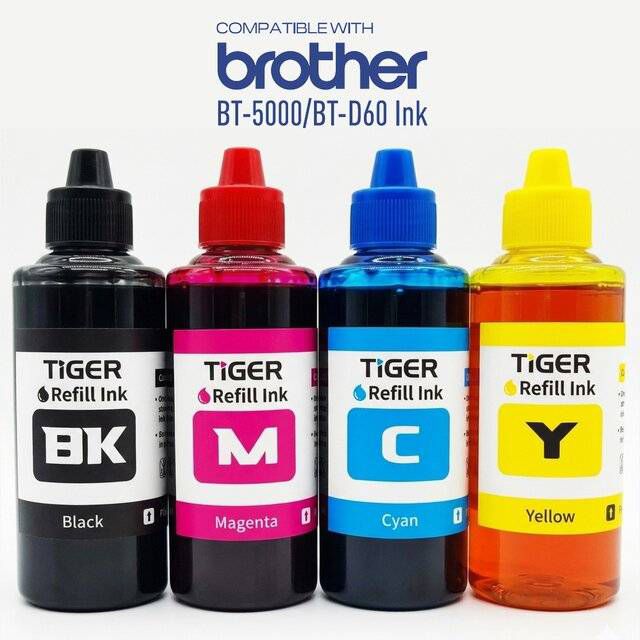 Tiger BT-5000 / BT-D60 CMYK Ink Refill 100ml x4 for Brother Printers - Byte Store