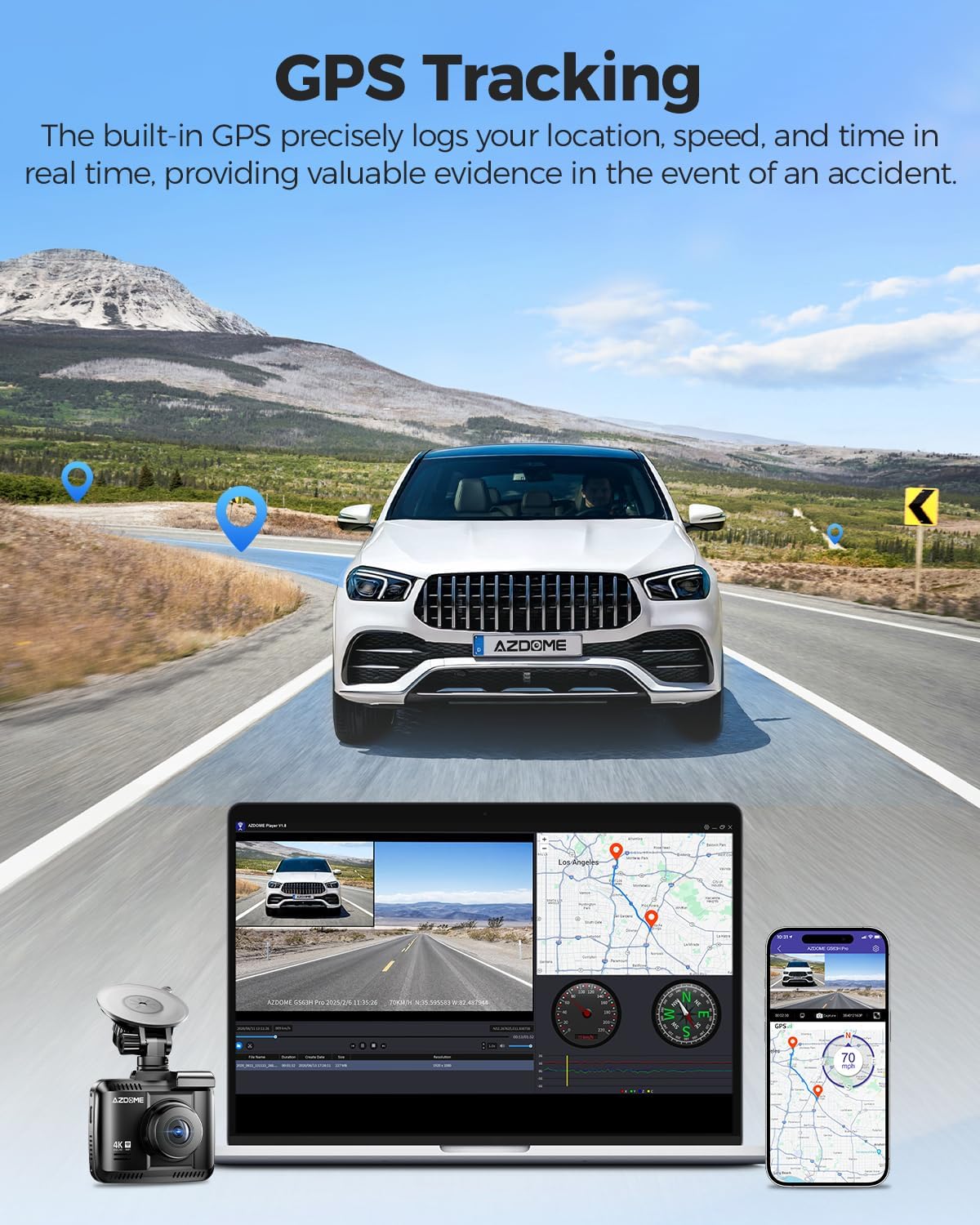 AZDOME GS63H Pro 4K 2 Channel Dash Cam + Free 64GB MicroSD Card
