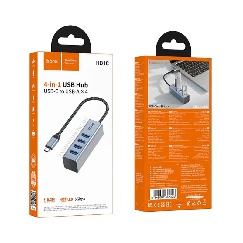 Hoco HB1C 4-in-1 USB-C to USB-A 3.0 Hub - Byte Store