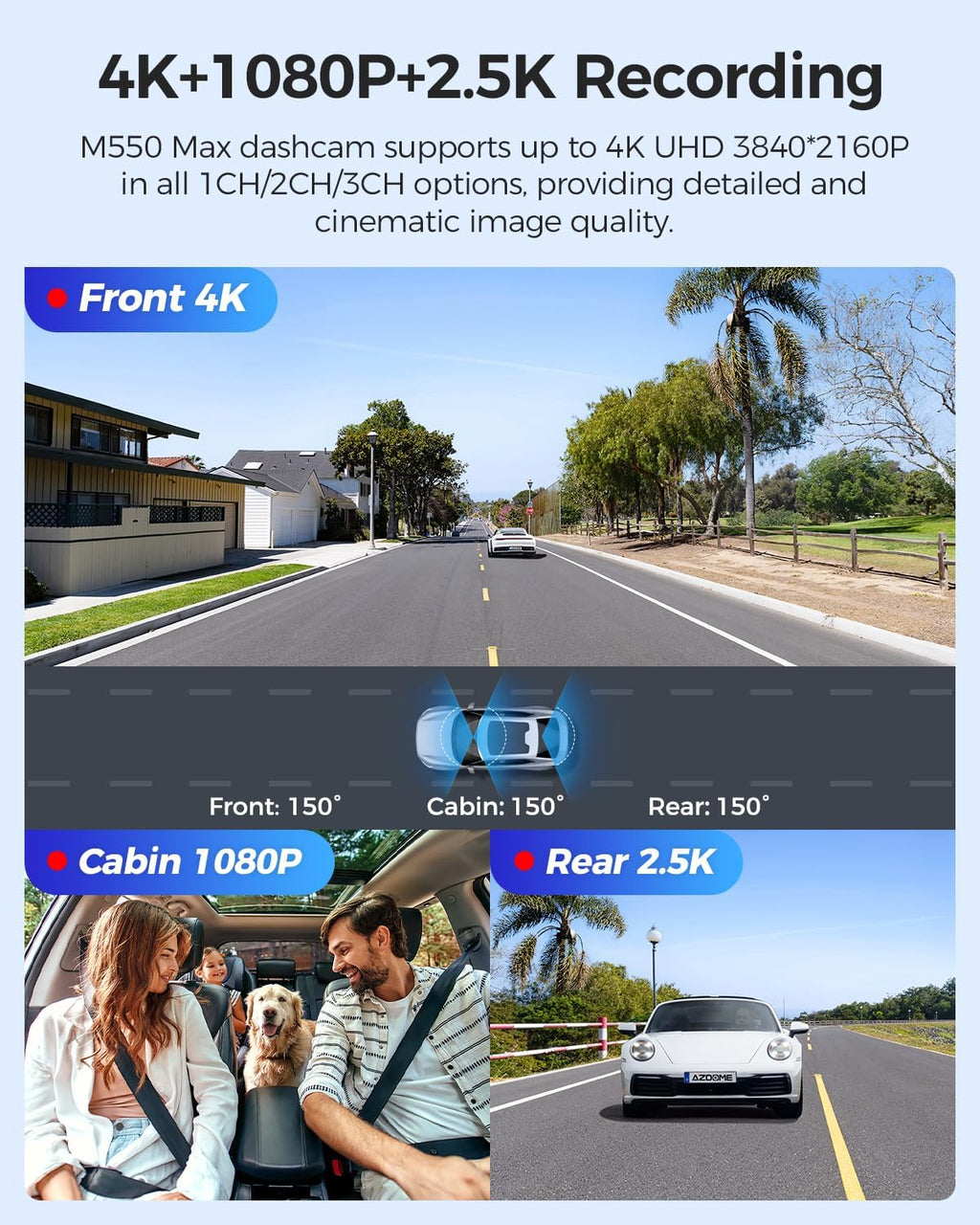 AZDOME M550 Max 4K 3 Channel Dash Cam + Free 64GB MicroSD Card