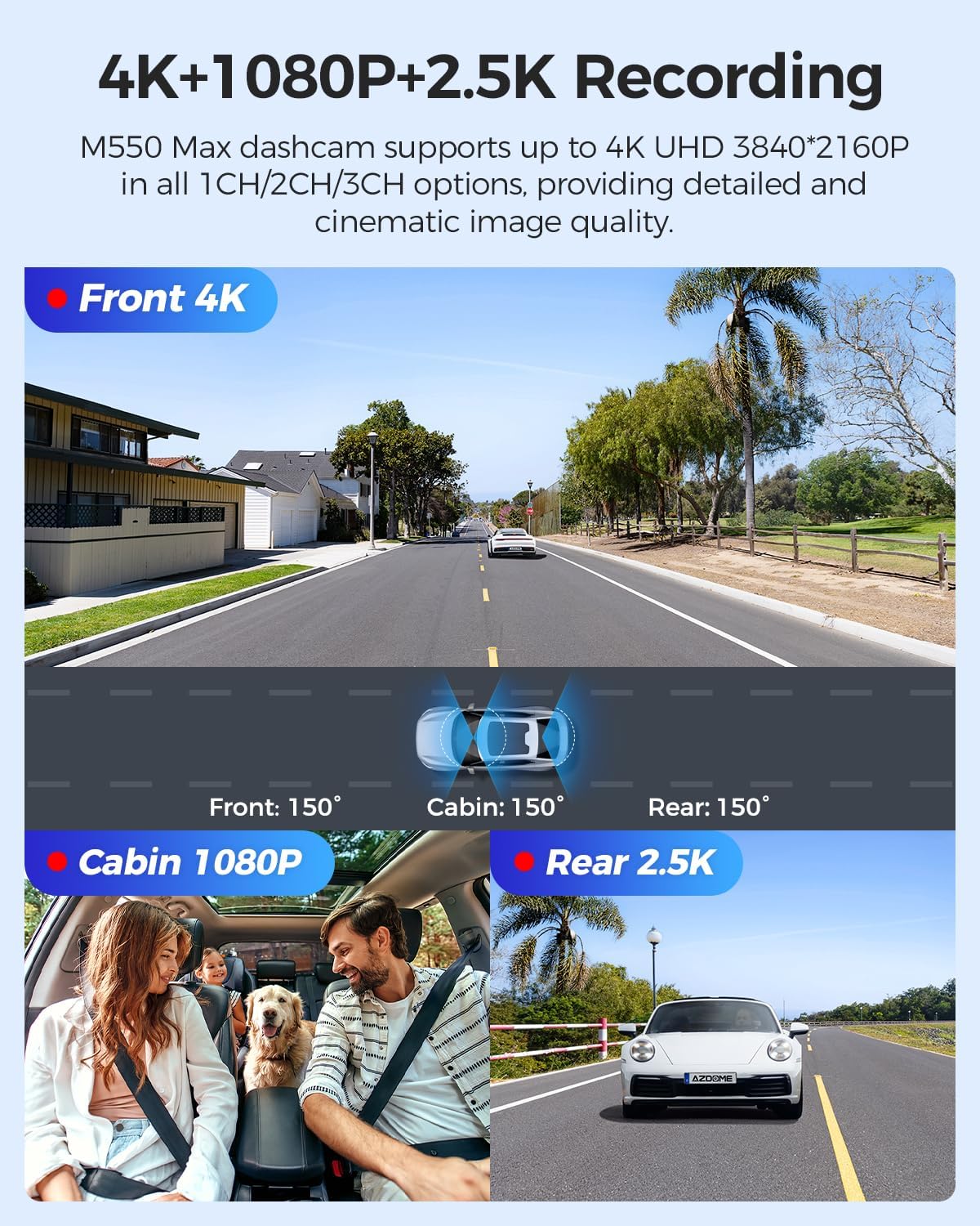 AZDOME M550 Max 4K 3 Channel Dash Cam + Free 64GB MicroSD Card