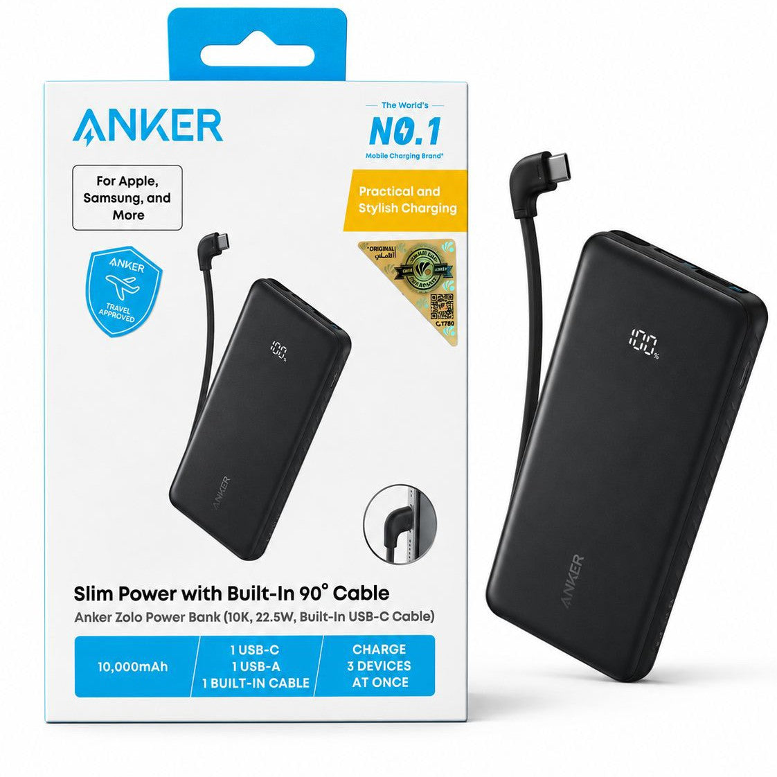 Anker Zolo 10000mAh 22.5W Power Bank with Built-in USB-C Cable - Byte Store
