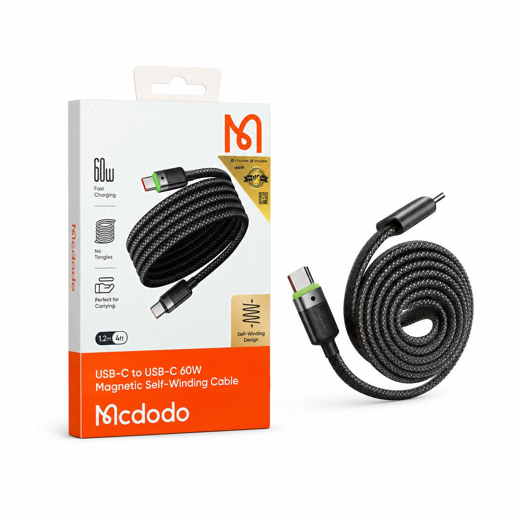 Mcdodo Magnetic Self-Winding USB-C to USB-C 60W Cable 1.2m - Byte Store