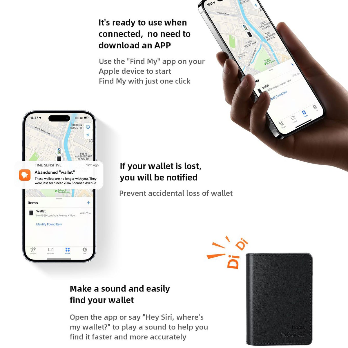 Hoco E91F Smart Wallet with Apple Find My & Wireless Charging - Byte Store