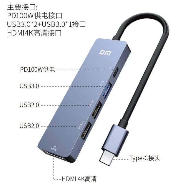 DM CHB086 5-in-1 USB-C Hub 4K HDMI PD 100W - Byte Store