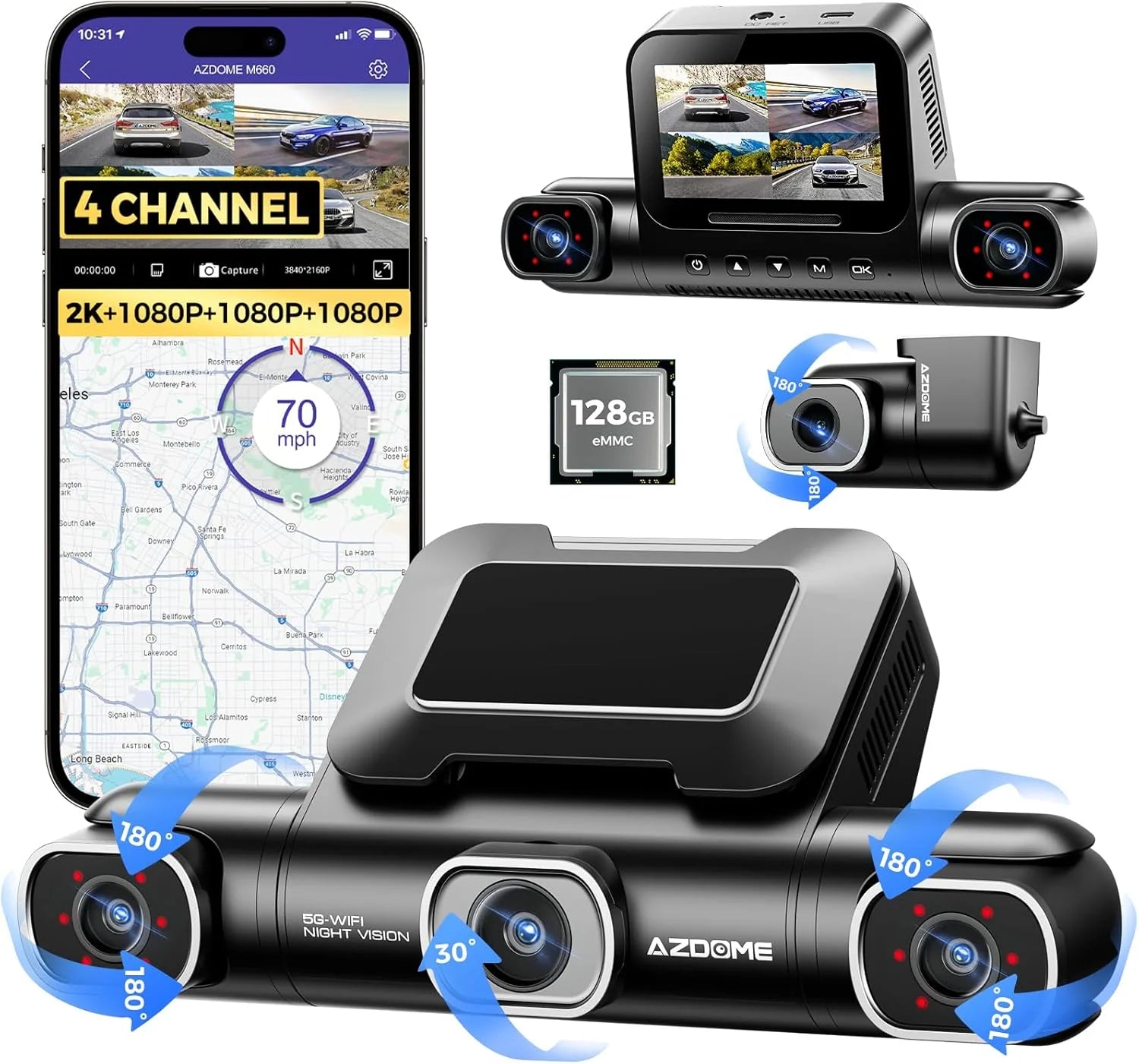 Azdome M660 4K - 4 Channel Dashcam
