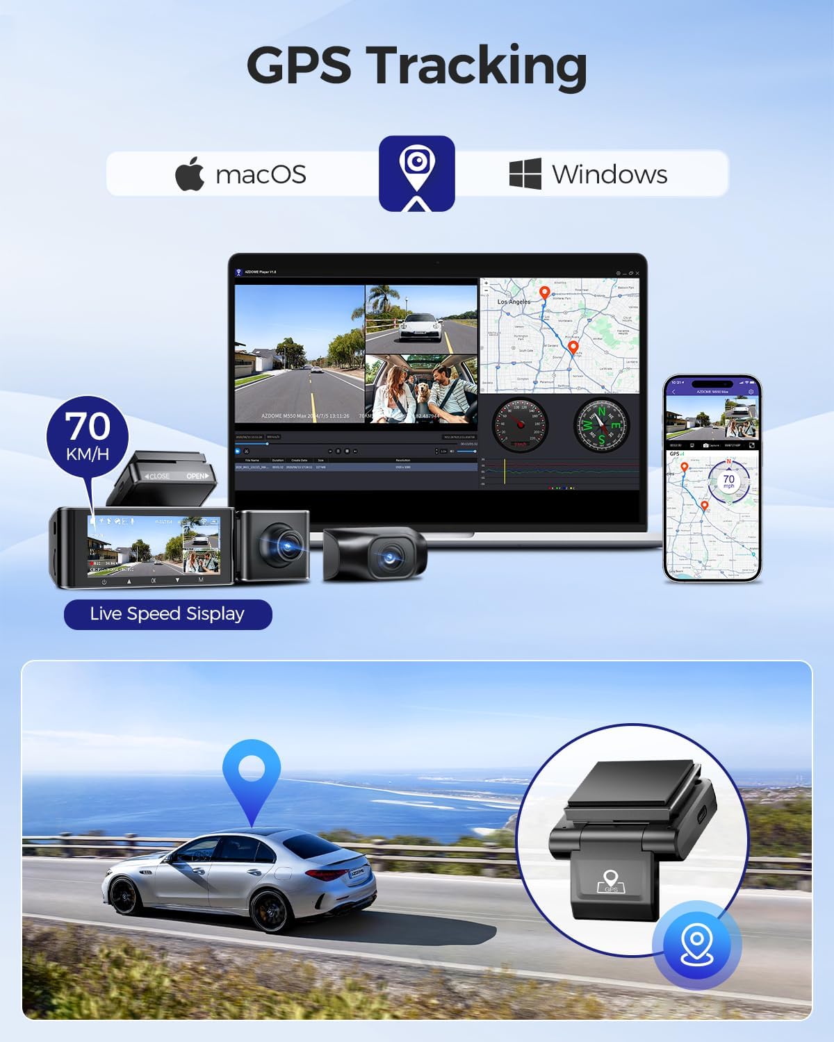 AZDOME M550 Max 4K 3 Channel Dash Cam + Free 64GB MicroSD Card